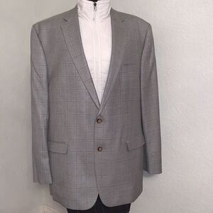 Lauren Ralph Lauren Gray Plaid Silk Wool Suit Blazer Men’s Jacket Size 46 L